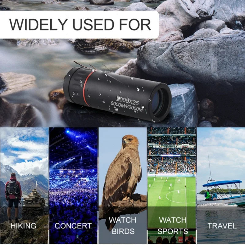 Outdoor 2025 2000X25 HD Monocular Telescope, Compact Portable for Travel, Hiking, Fishing, Camping, Stargazing, Concerts & Bird